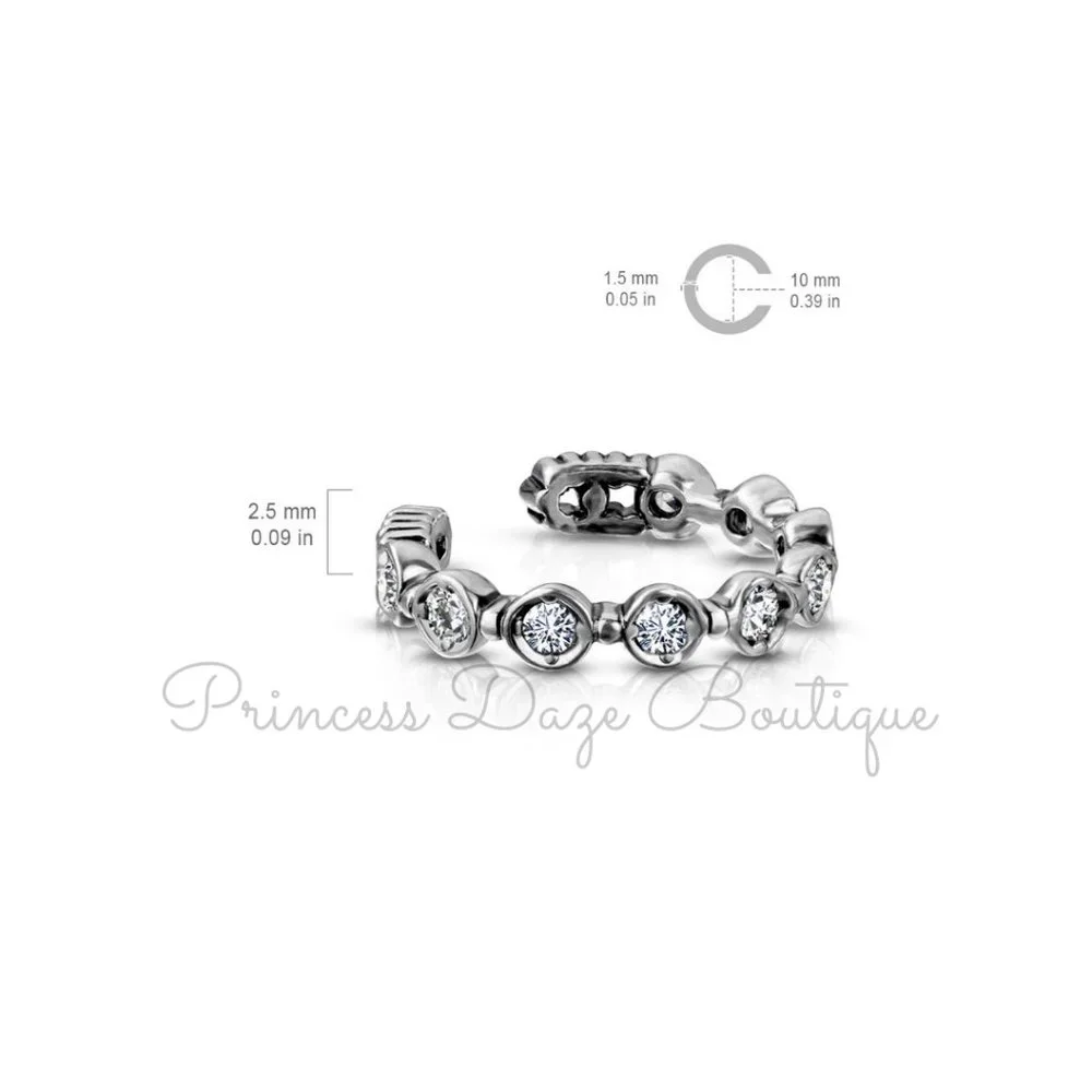 Burnish Silver Diamond Clip On Ear‎ Cuff / Fake Cartilage Non Piercing Earring